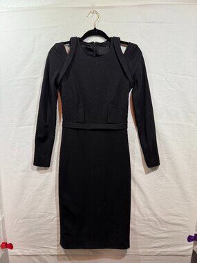 Cushnie Et Ochs Black Dress Womens 4 Designer Cold Shoulder Minimalist Capsule